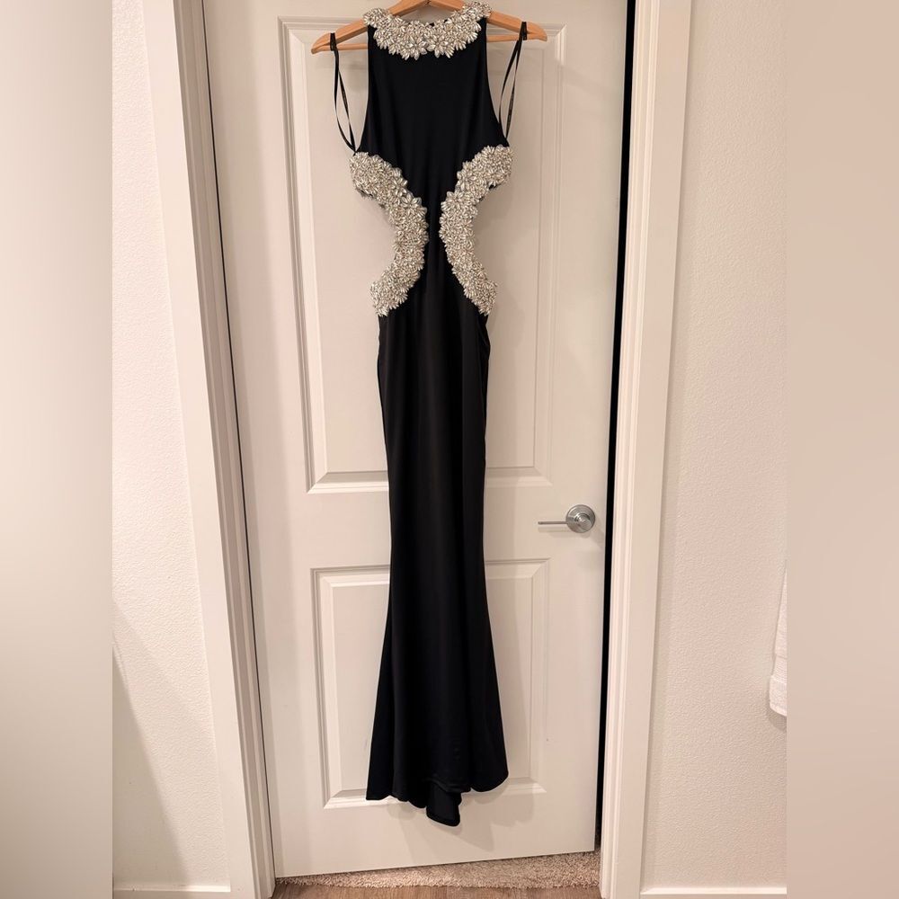 NWOT BRONX AND BANCO Camila Black Rhinestone Cutout Gown - Picture 6 of 16